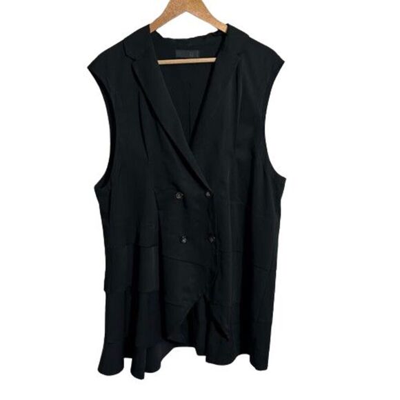 MOYURU Layering Vest Top Tunic S Black Double Breasted Button Tuxedo Lagenlook - Picture 1 of 8